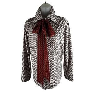QINGPINZHIMO Long Sleeves Bow Shirt Multi Color Print 2XL Eclectic Preppy56-04
